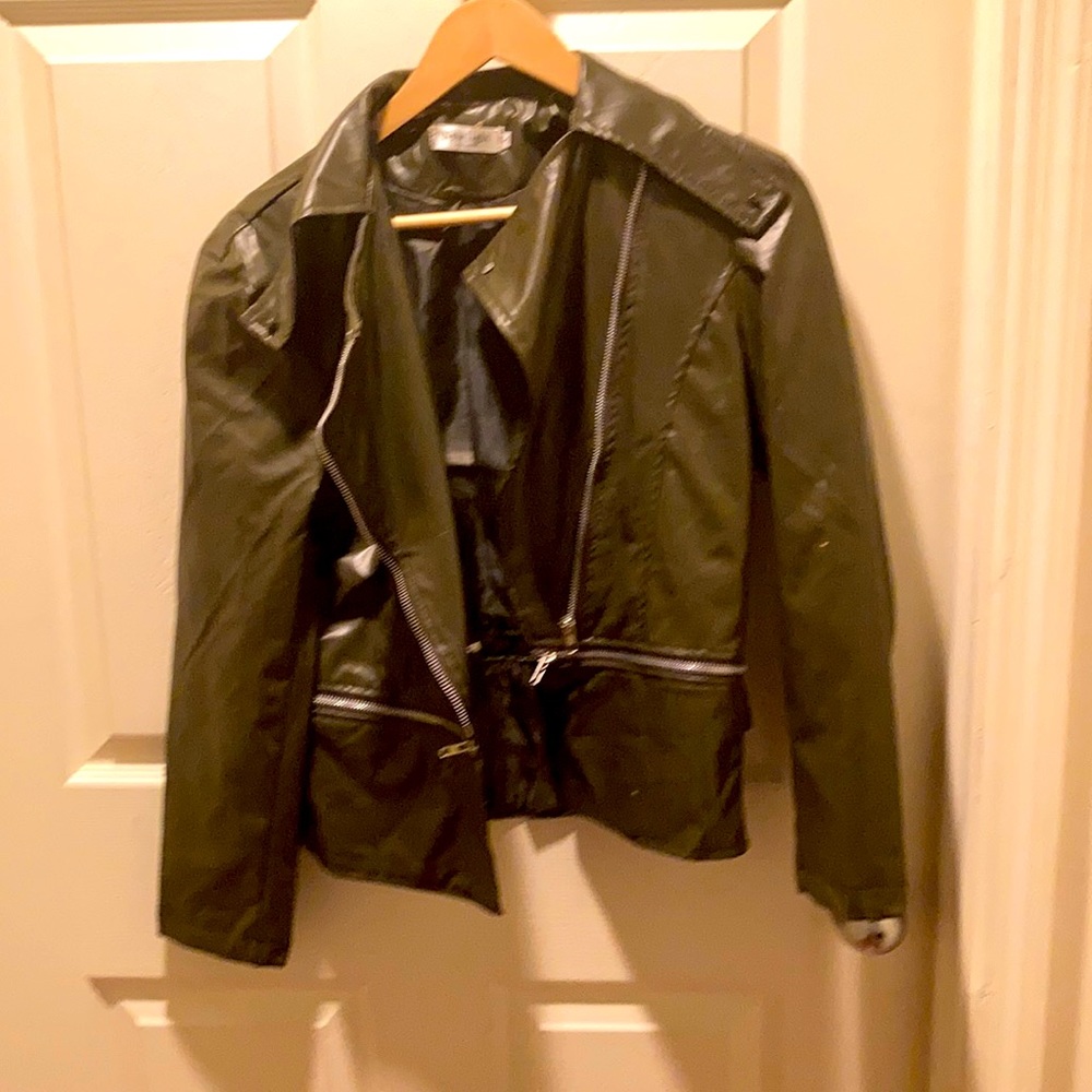 Faux leather dark green jacket